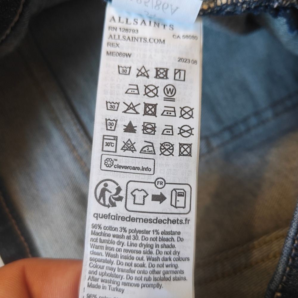 AllSaints Jeans Mens 34 Blue Rex Slim Fit Stretch Denim 5 Pocket Mid Wash ME069W - Picture 7 of 13